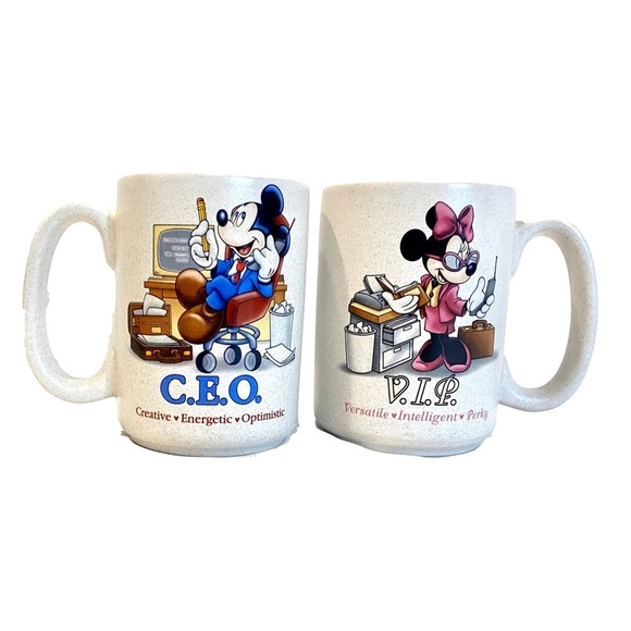 DISNEY Vintage Mickey Mouse “CEO” & Mini Mouse “VIP” Mug Set from Disney World - Picture 1 of 7